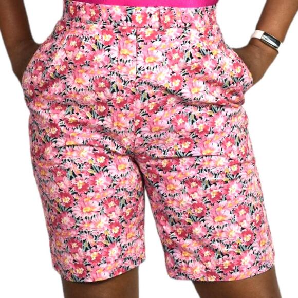 Vintage Liberty of London Bermuda Shorts Pink Floral High Waist Tropical 2 XS - Picture 1 of 14